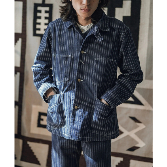 Non Stock Men's Retro Wabash Striped Railroad Denim Coat Chore Worker Jacket S - Picture 4 of 16